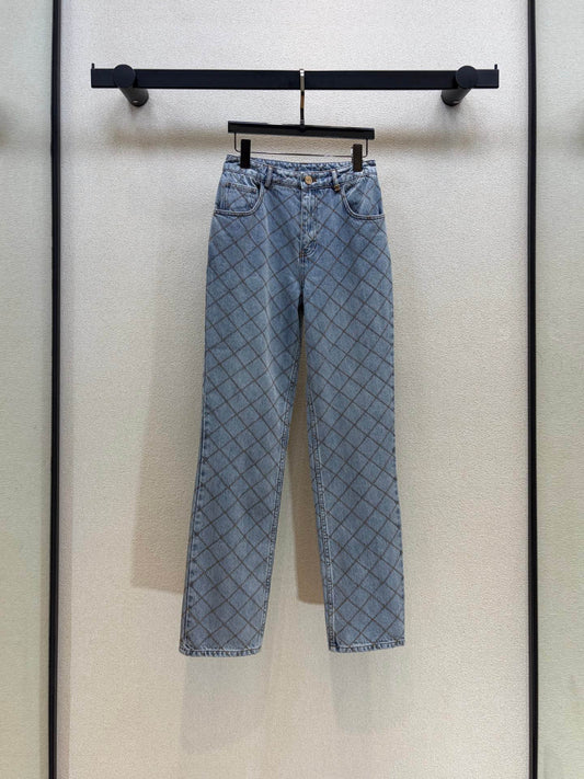 Rhombus Pattern Denim Pants