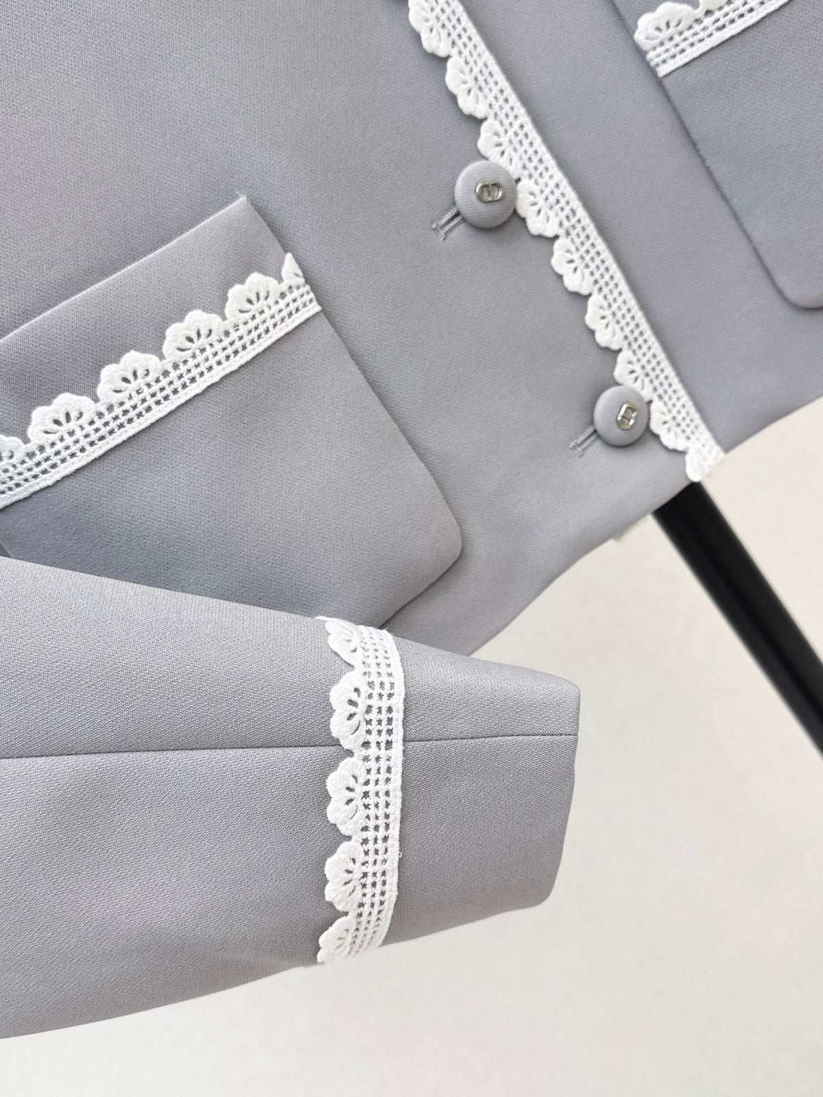 Grey Lace Trim Jacket and Skirt Set