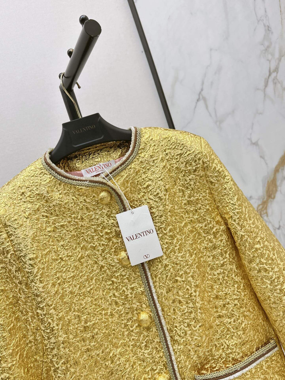 Yellow Textured Round Neck Jacket