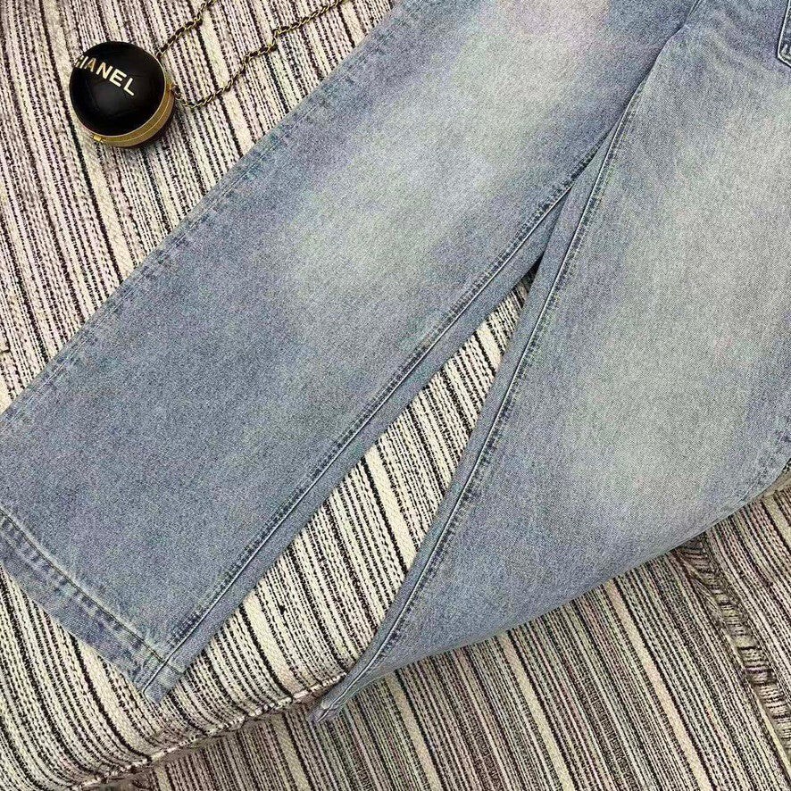 Embossed Logo Wide Leg Jeans