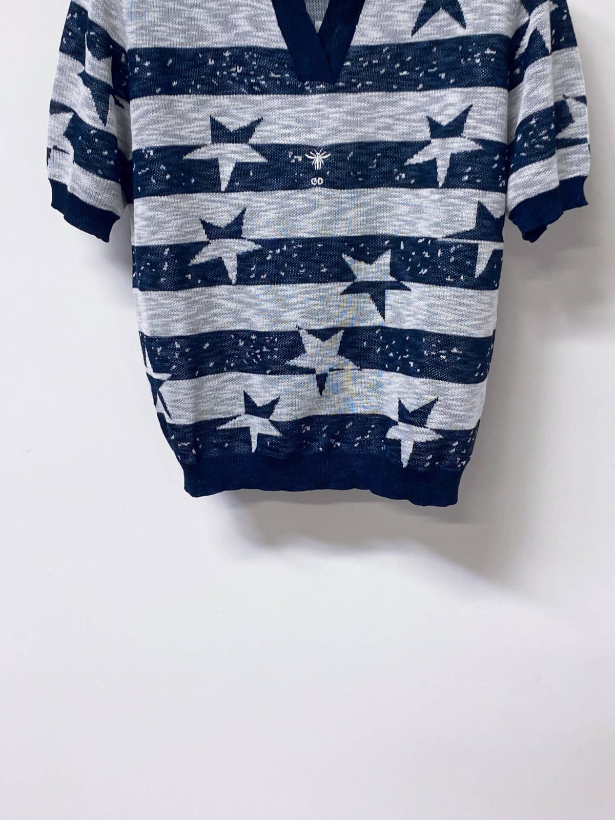 Star Jacquard Striped Knit Polo Top