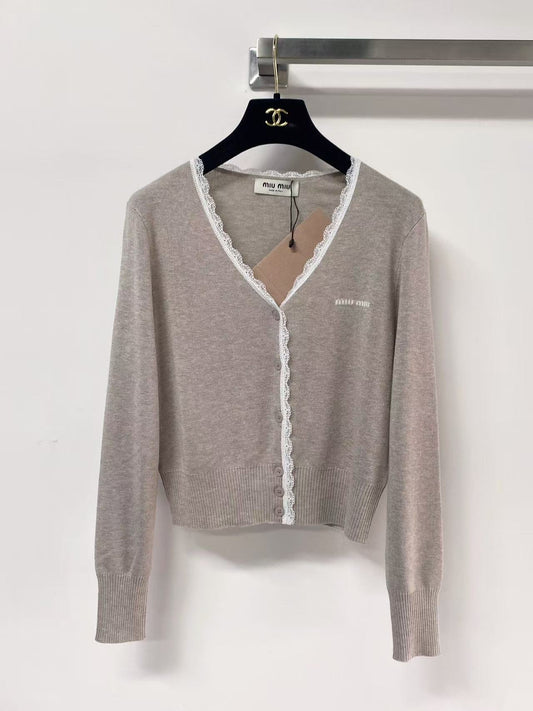 Minimalist Lace Trim Cardigan