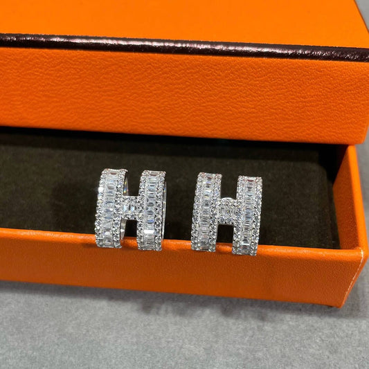 Classic Letter Full-Diamond Stud Earrings