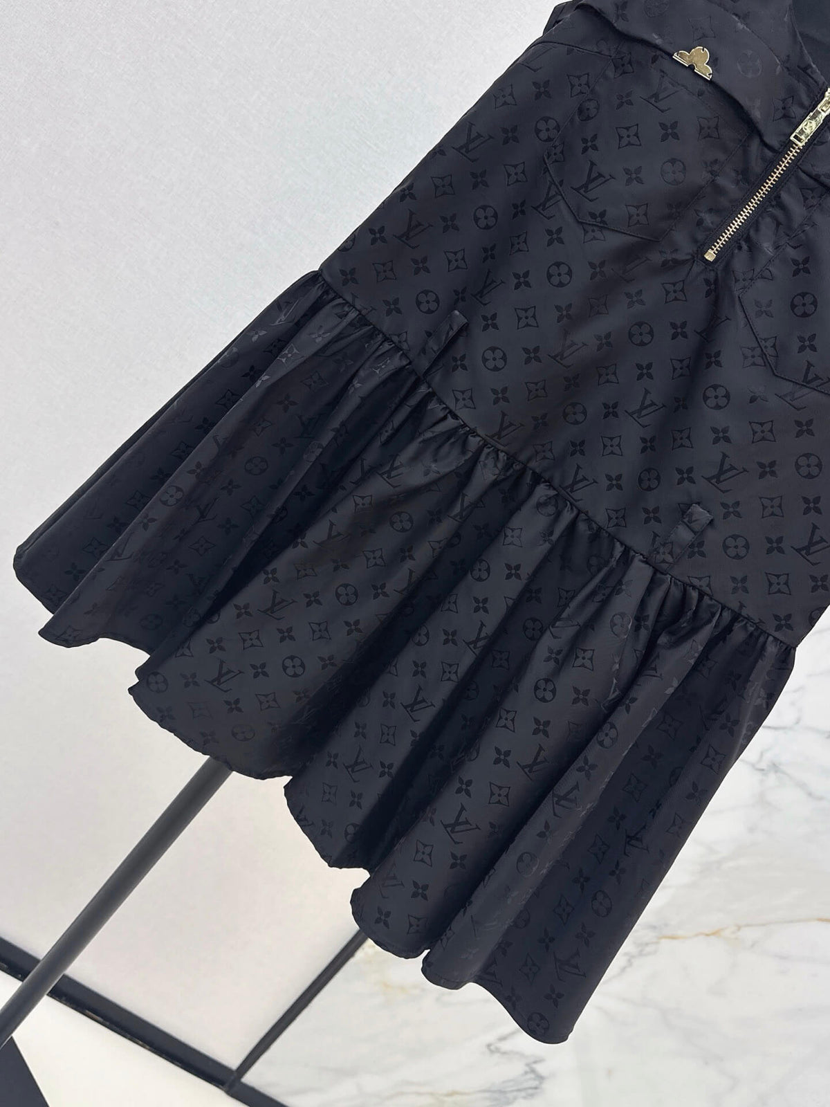 U-Front Zipper Flounce Hem Tank Dress