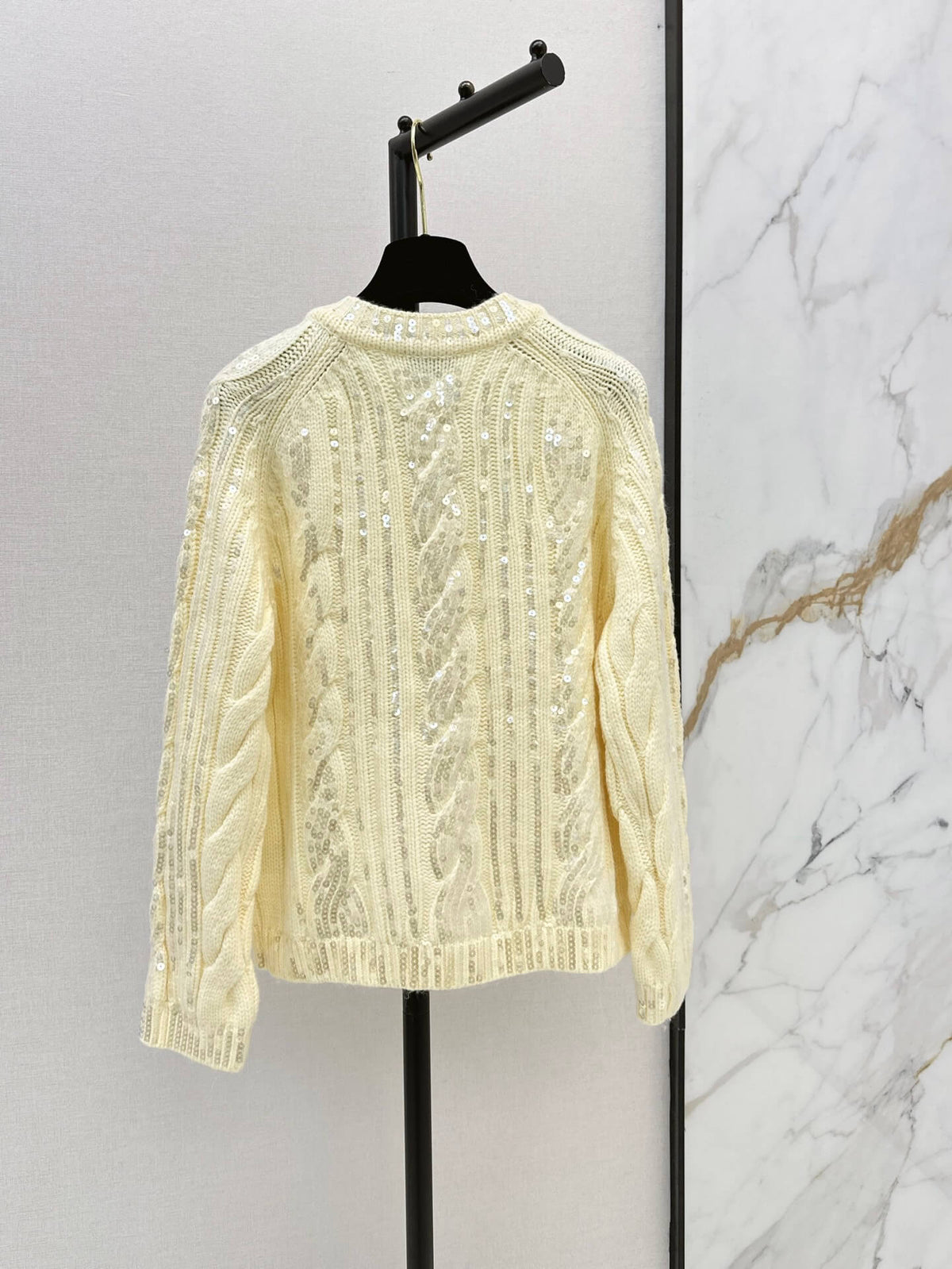 Pale Yellow Twist Knit Sweater Coat