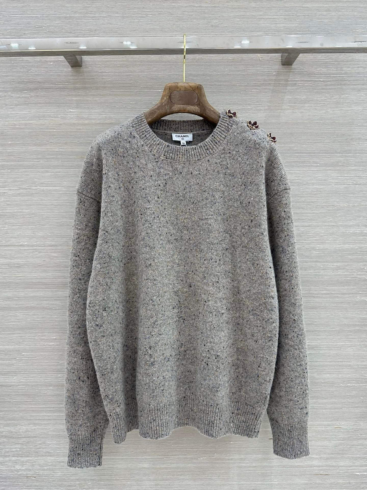 Loose Speckled Heather Crew Neck Knit Top