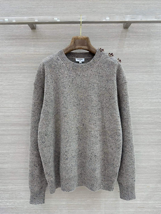 Loose Speckled Heather Crew Neck Knit Top