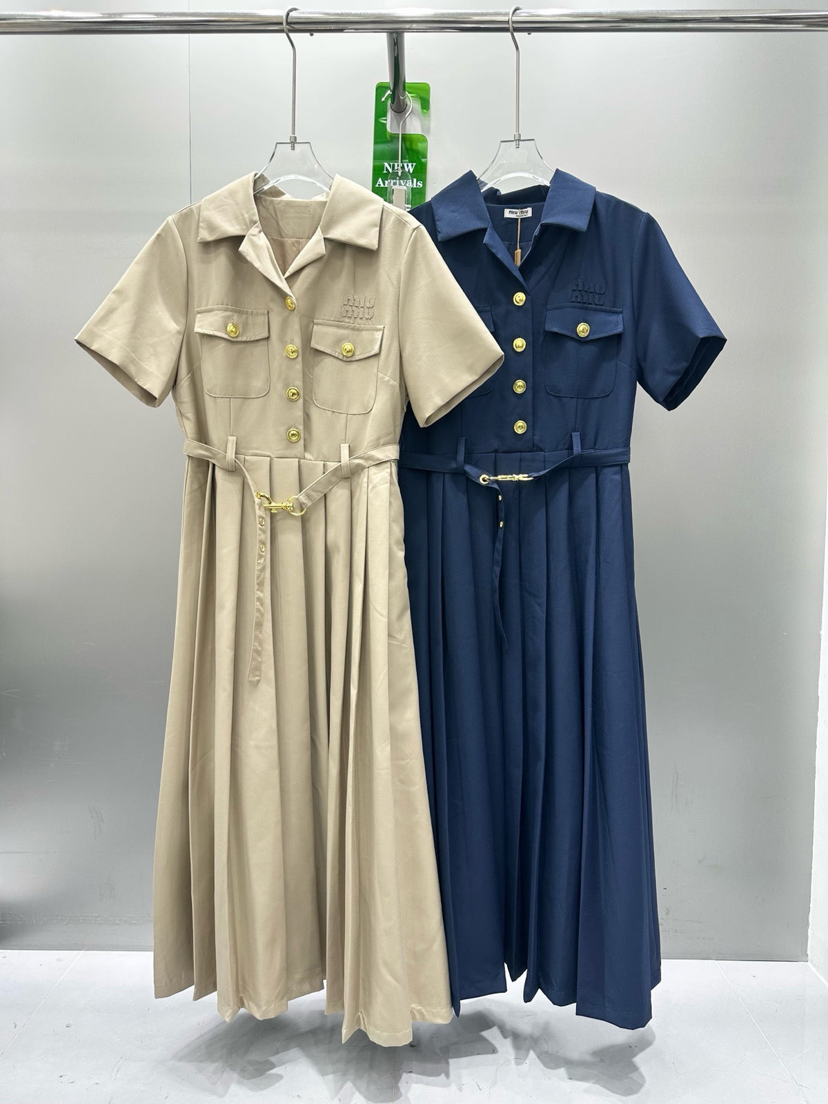 Belted Pleated Shirt Midi Dress