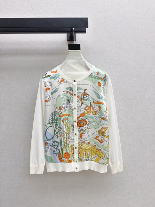 Ferris Wheel Print Spliced Cardigan