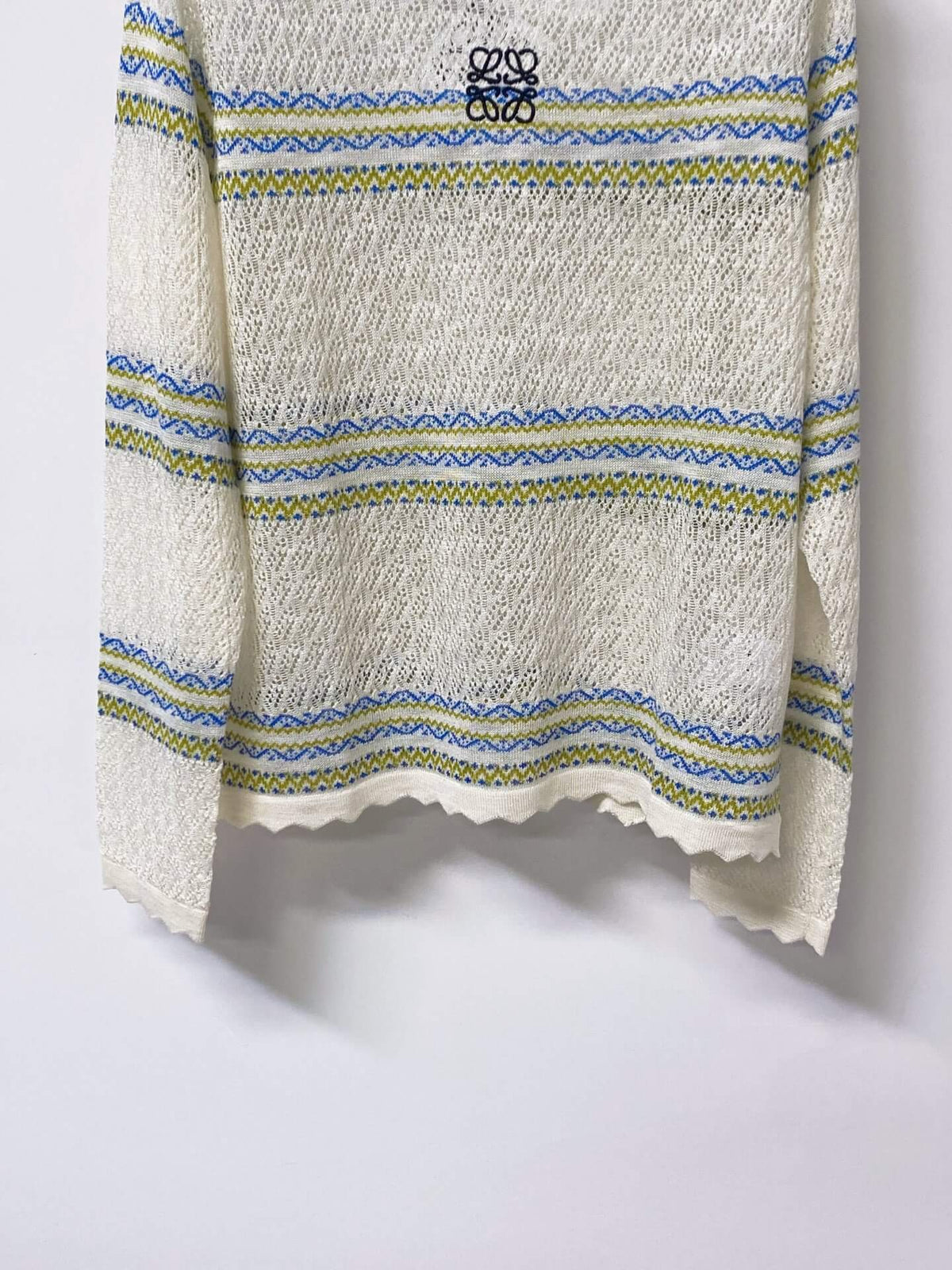 Scallop Neck Striped Hollow Knit Top