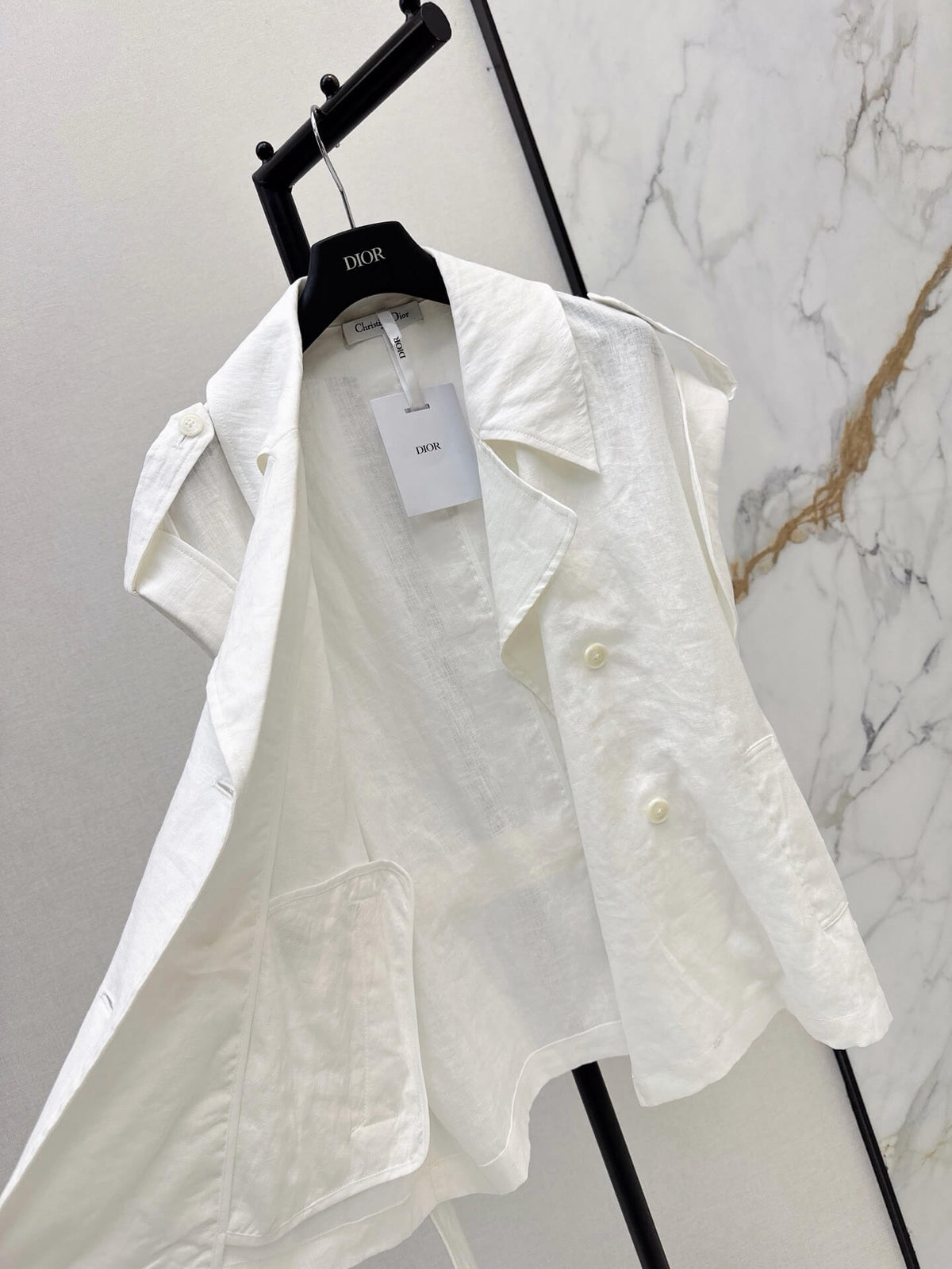 Belted Linen Trench Sleeveless Vest