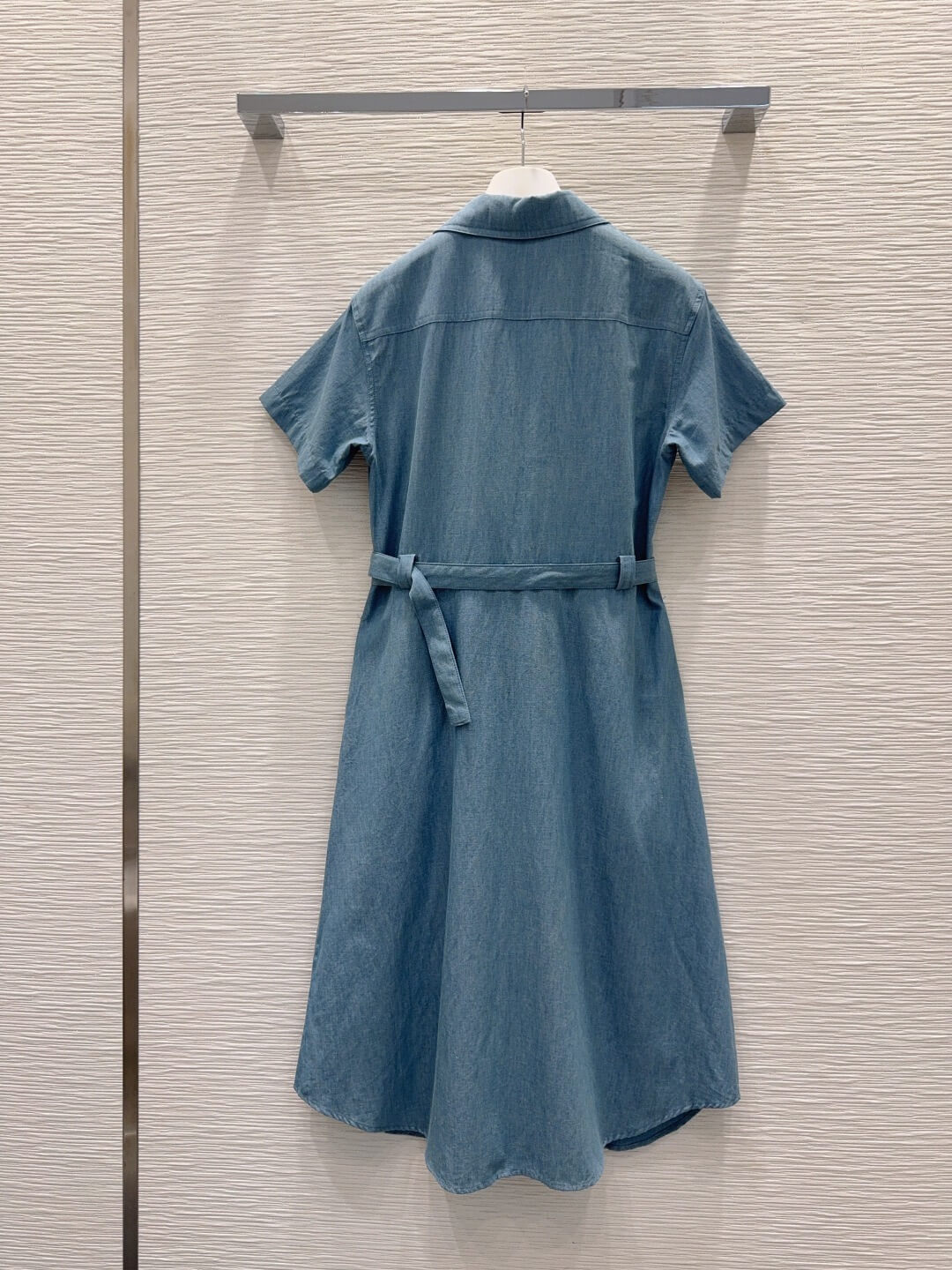 Anagram Embroidery Belted Denim Midi Dress