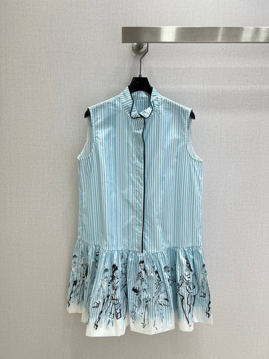 Stripe Print Ruffle Mini Dress