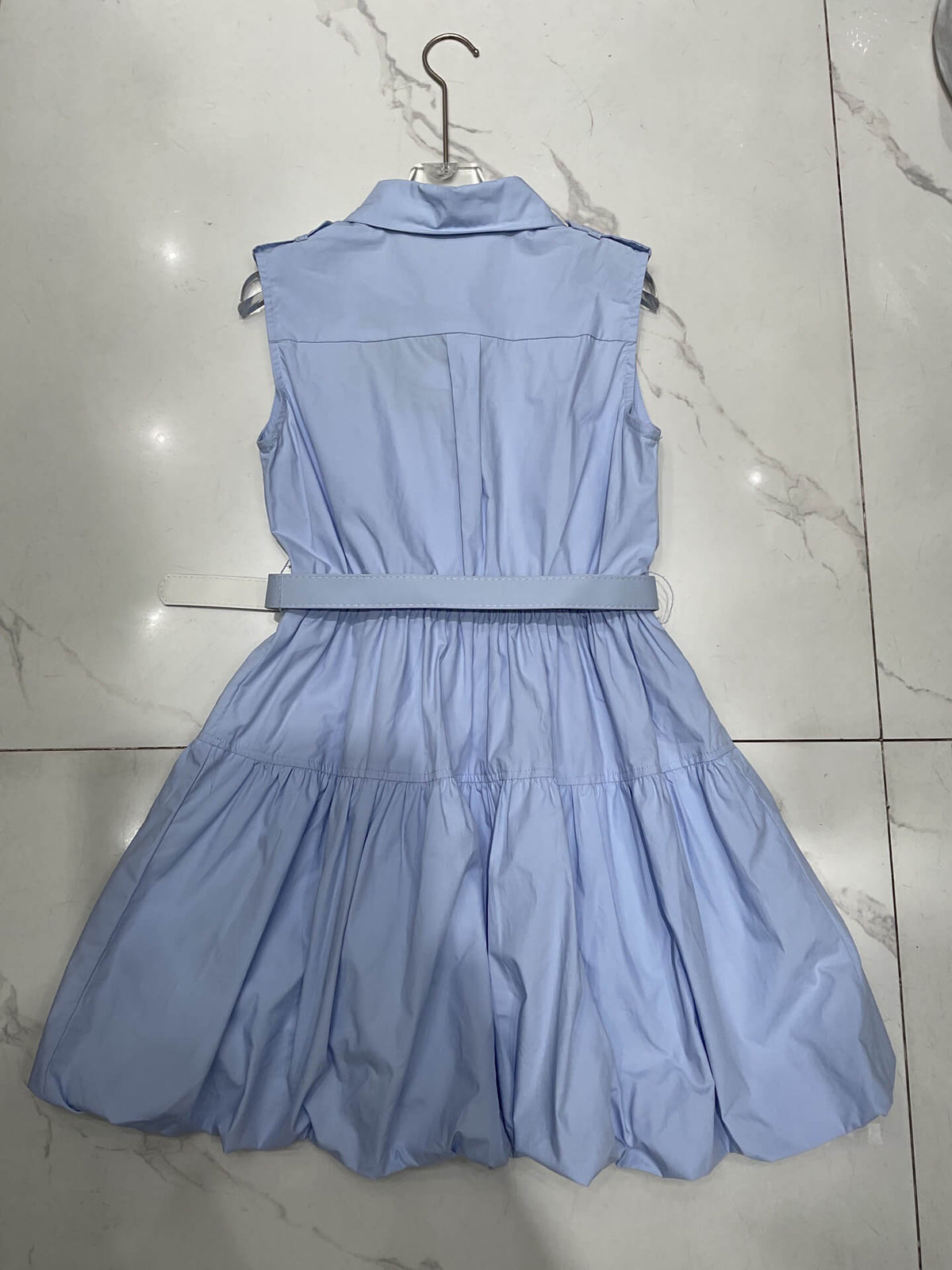 Epaulet Belted Sleeveless Shirt Mini Dress