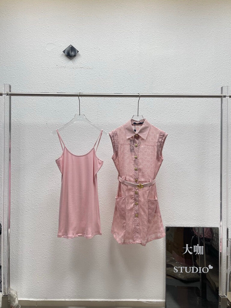 Belted Sleeveless Lace Overlay Dress
