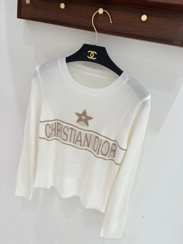 Contrast Logo Thin Ribbed Long Sleeve