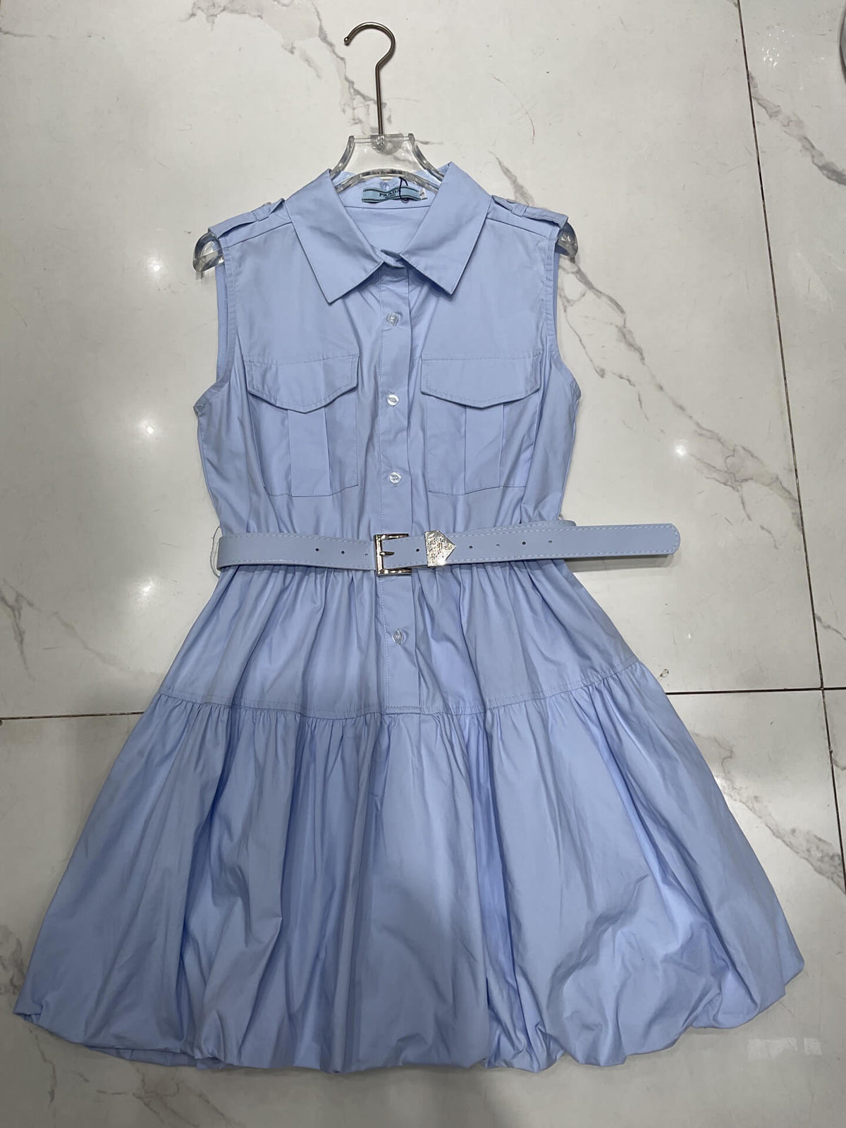 Epaulet Belted Sleeveless Shirt Mini Dress