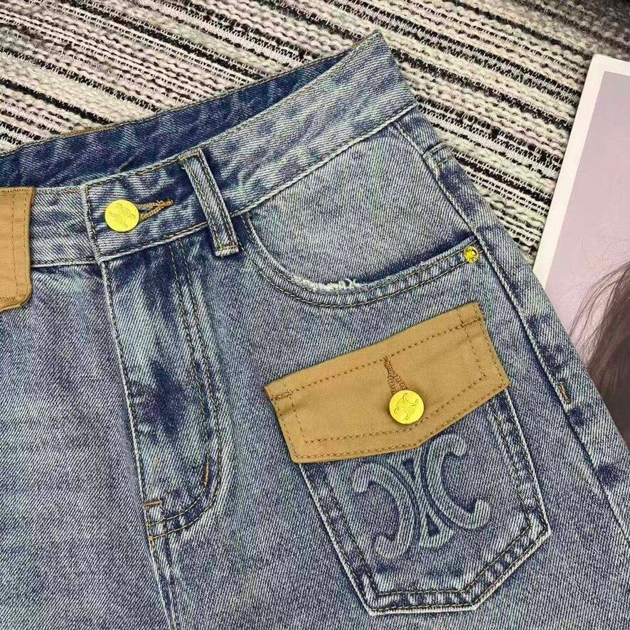 Embossed Logo Wide Leg Jeans