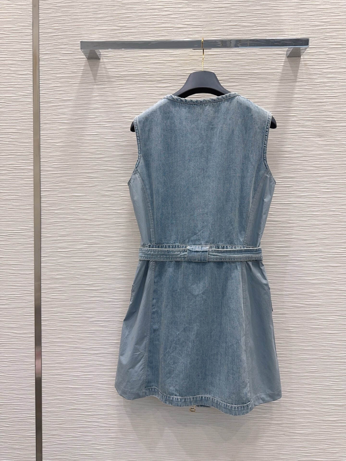 Wash Blue Front Full Zip Tie Waist Dress