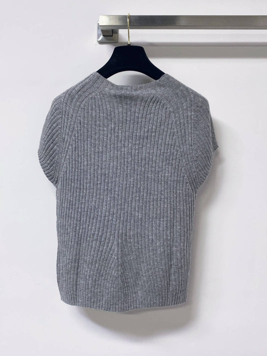 Rib Knit Cap Sleeve Crew Neck Top