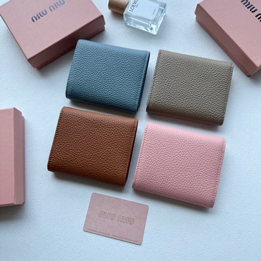 Multi-Color Grained Leather Short Wallet