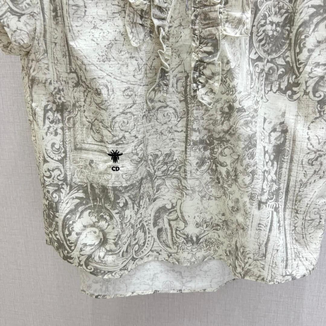 Vintage Botanical Stand Collar Shirt