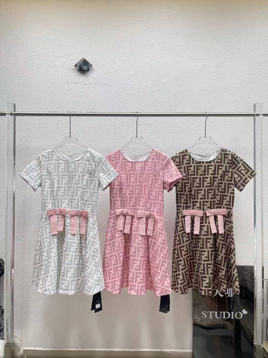 All Over Print Bow Waist Mini Dress