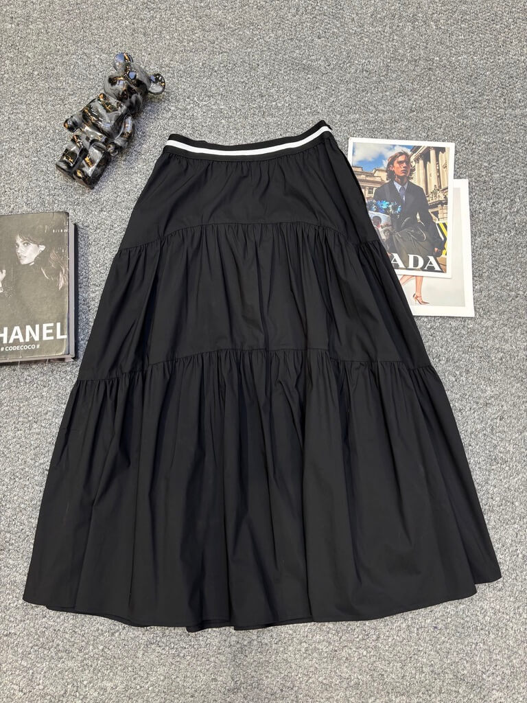 Logo Waist Tiered Midi Skirt