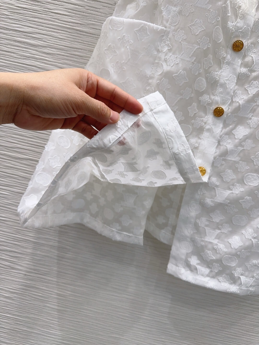 Point Collar Gold Button Pocket Dress