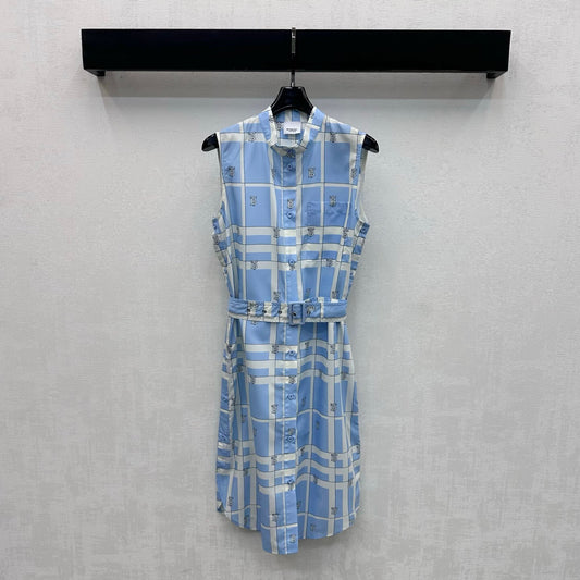 Grid Logo Sleeveless Belted Shirtdress