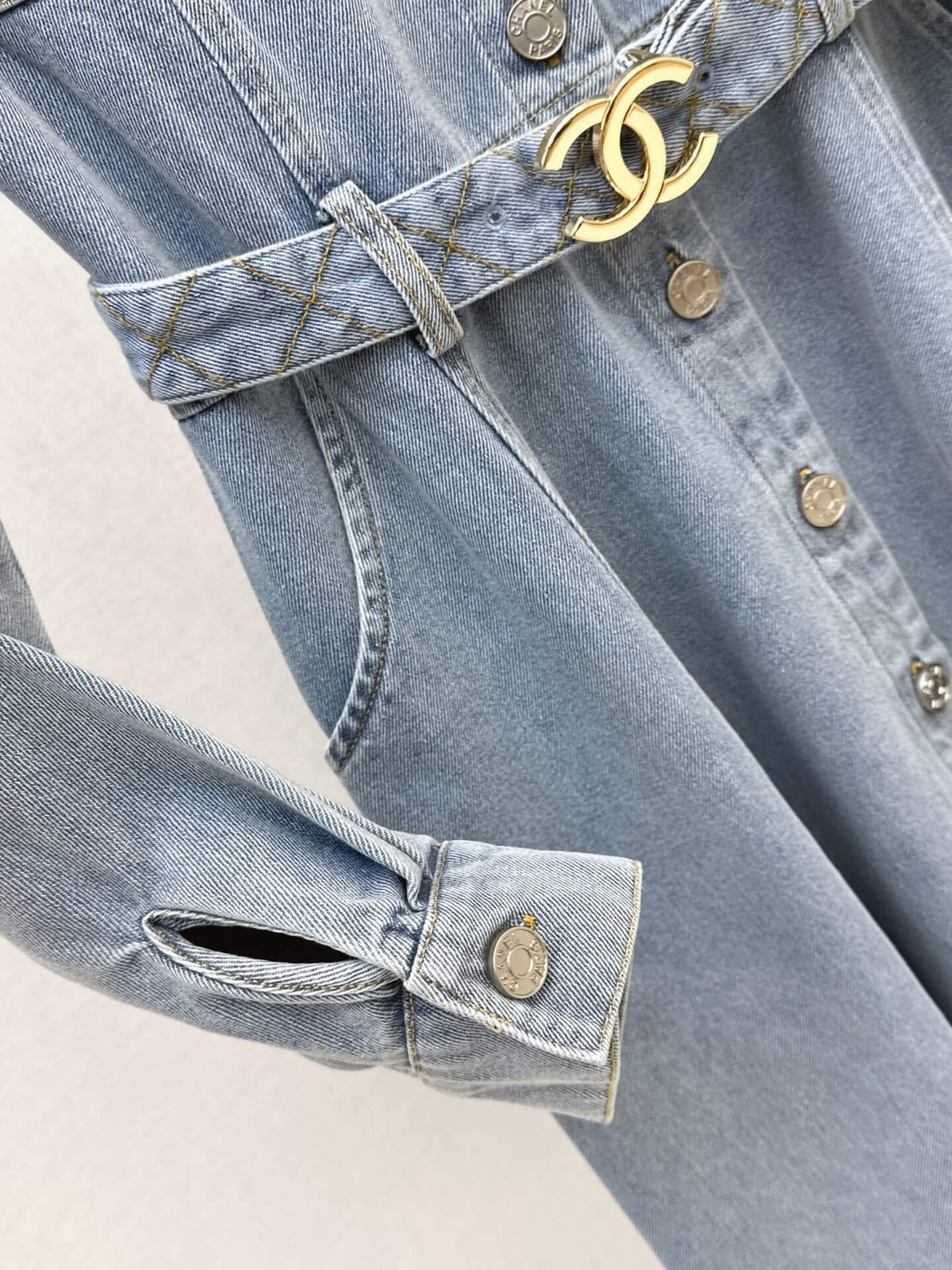 Collar Button Front Denim Shirt Dress
