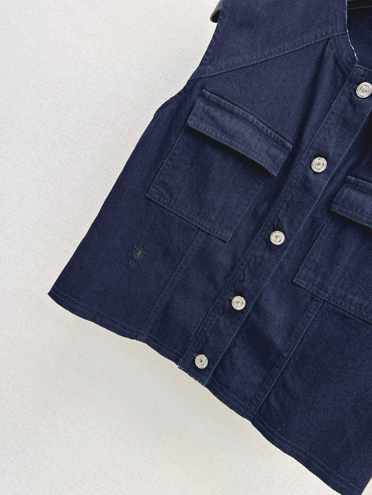 Dark Denim Vest Belted Skirt Set