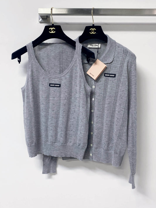 Eyelet Knit Cardigan and Tank Two-piece Set
