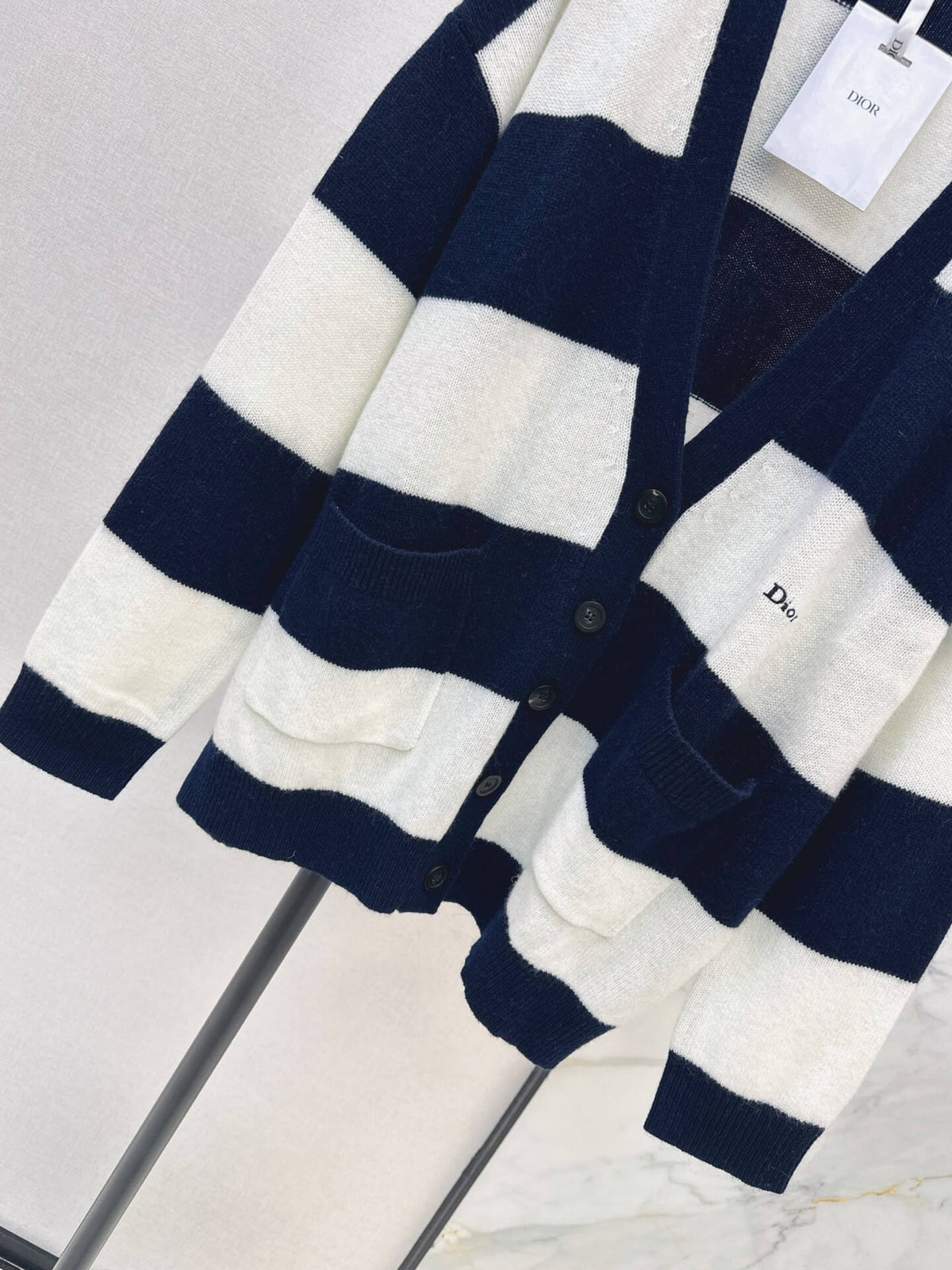 Wide Stripe V-neck Knit Cardigan