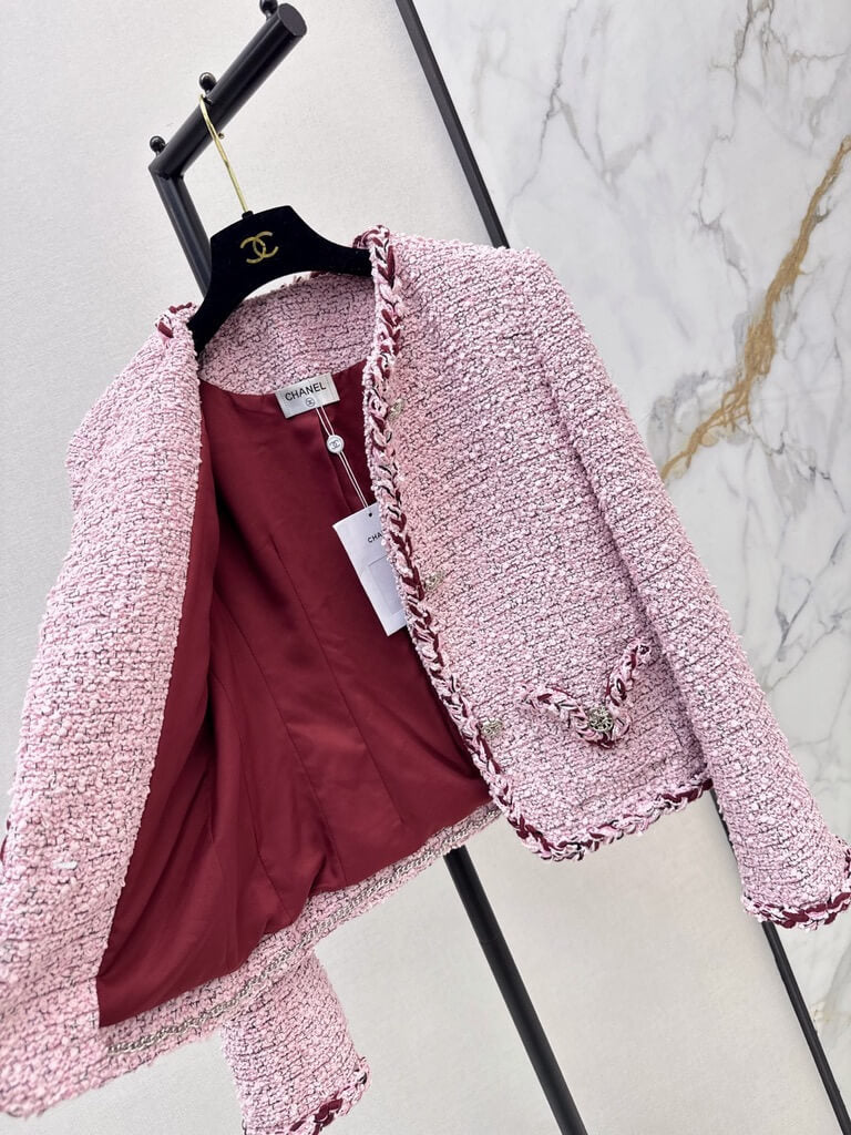 Pink Tweed Jacket Skirt Set
