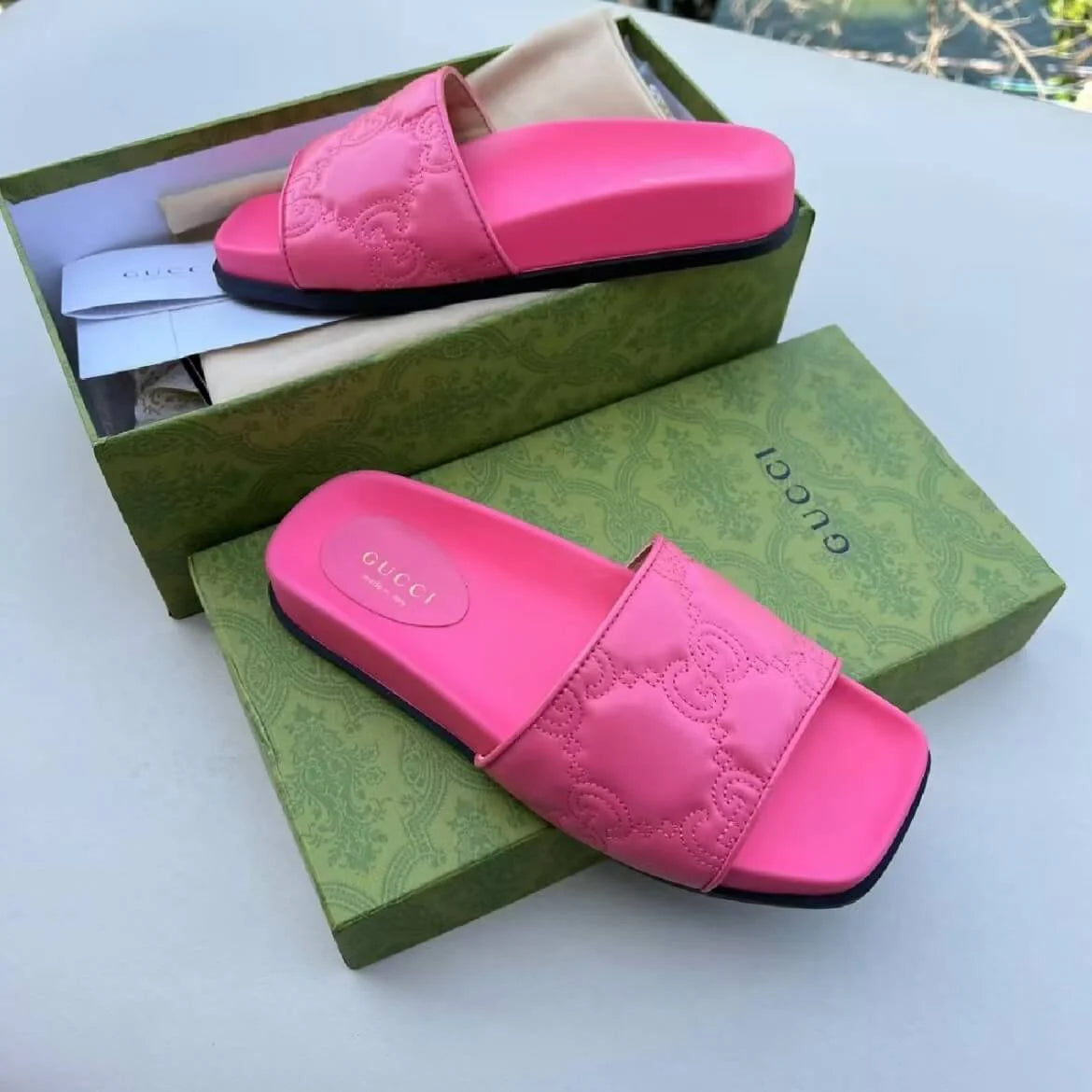 Casual Embossed Pink Slide Sandals