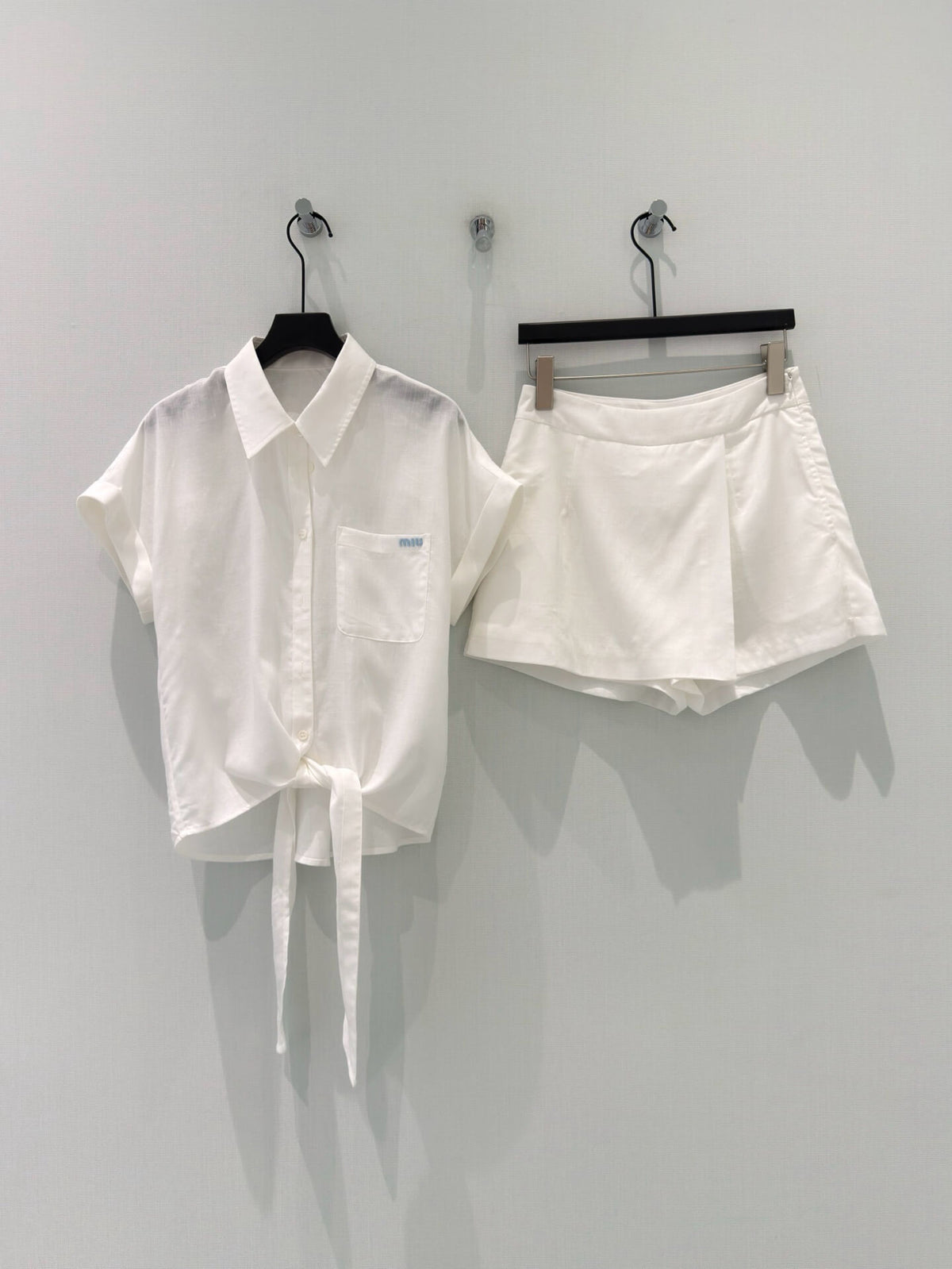Tie Hem Shirt Skort Two-Piece Set