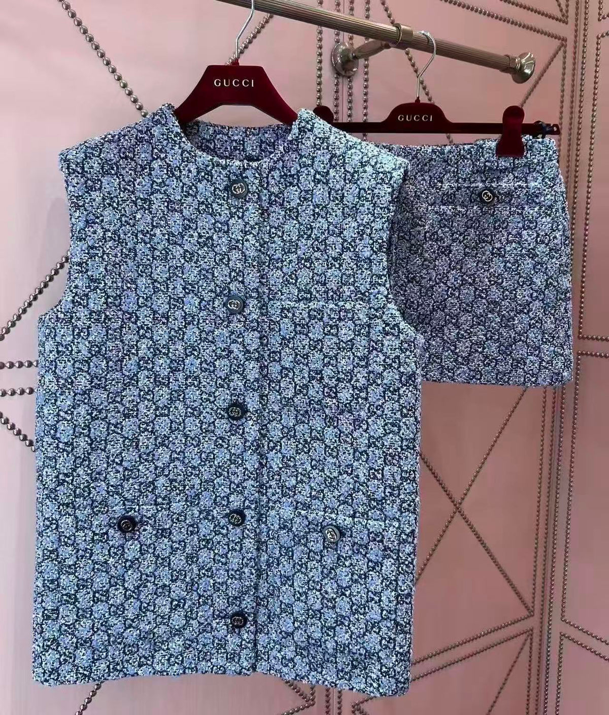 Double G Tweed Vest and Skirt Set
