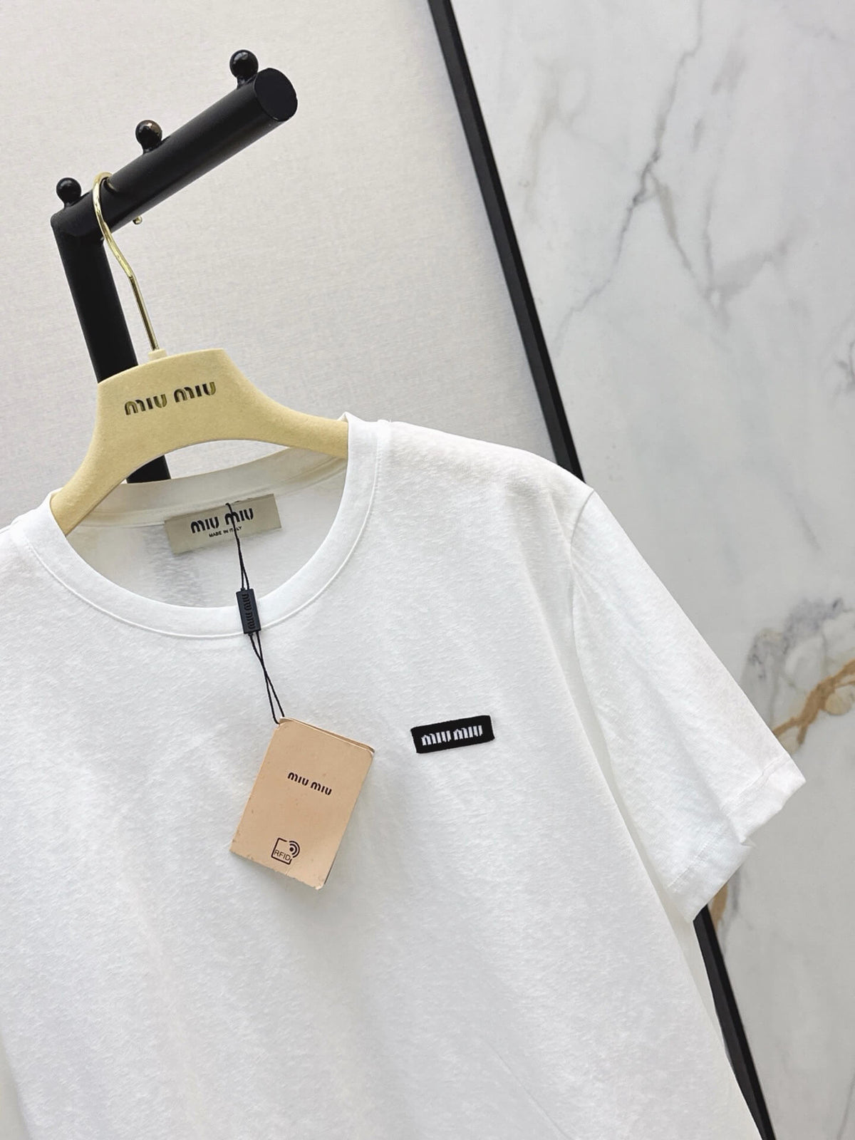 Eyelet Scalloped Hem Logo Patch Tee