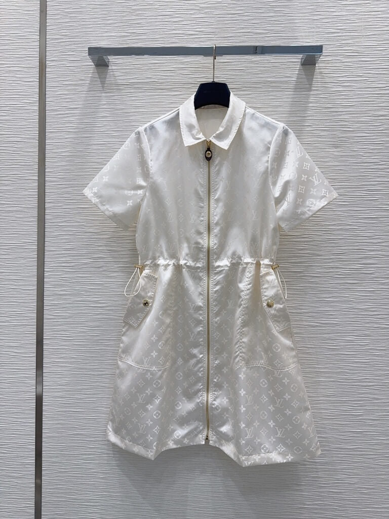 Jacquard Drawstring Zip Dress