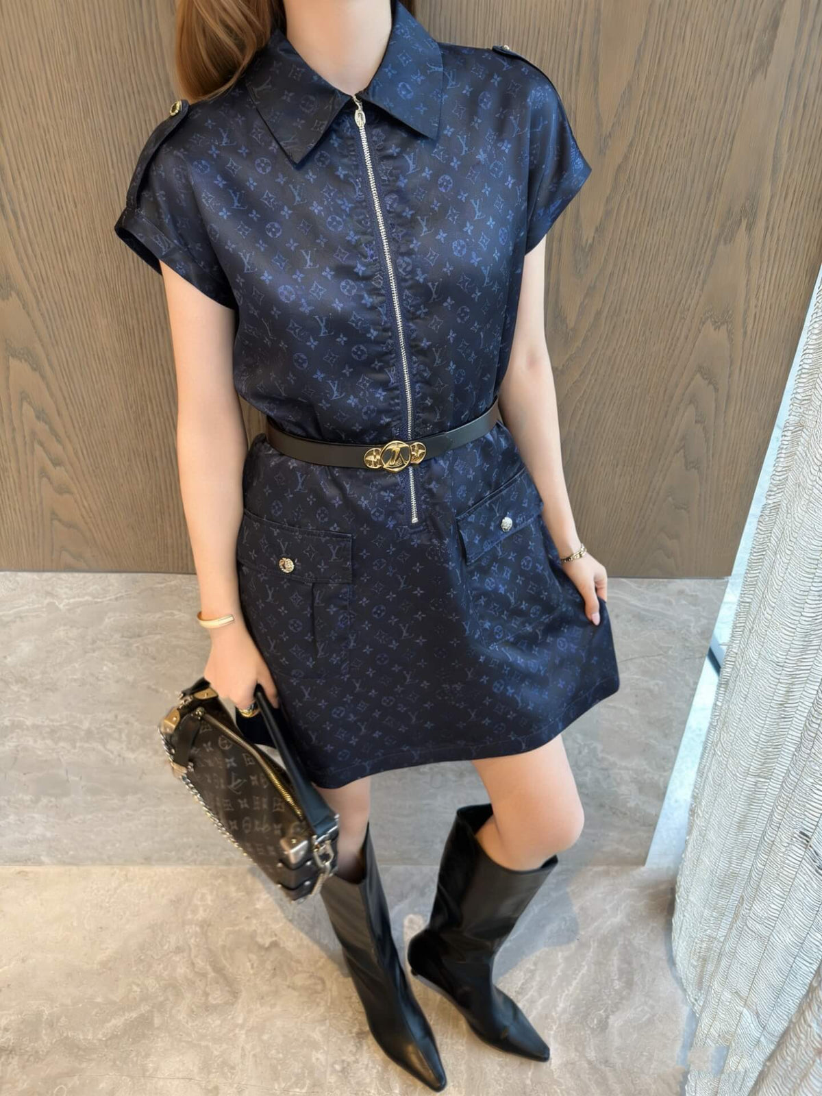 Waistband Logo Jacquard Shirt Dress