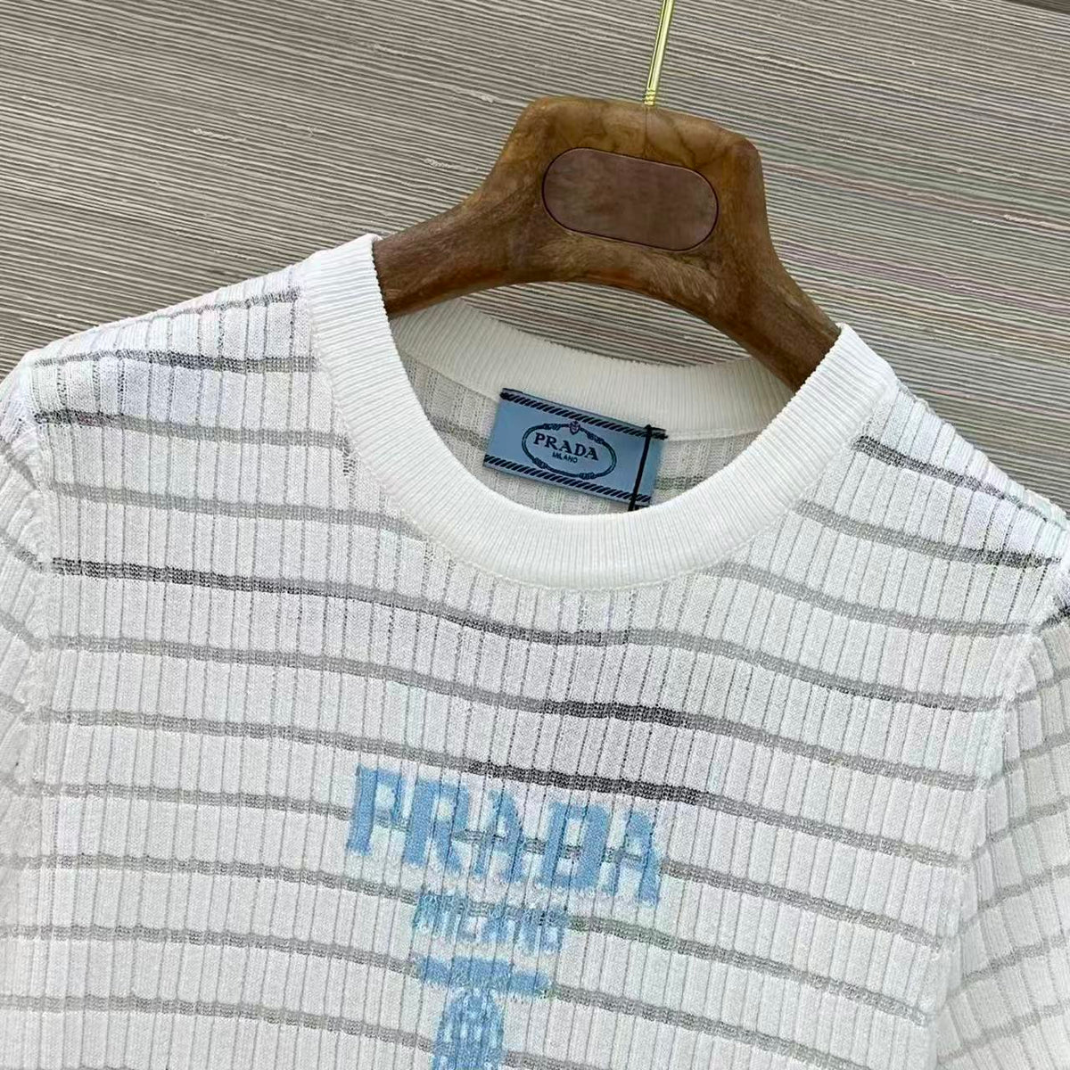 Sheer Stripe Crew Neck Knit Top