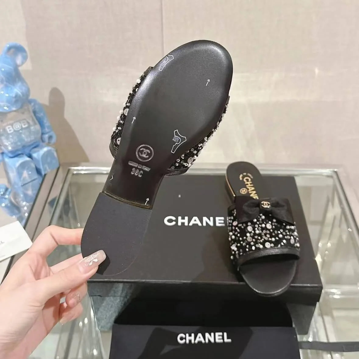 Elegant Black Sequined Bow Sandals
