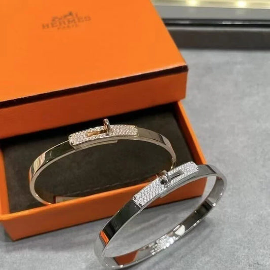 Classic Pavé Lock Charm Open Bangle