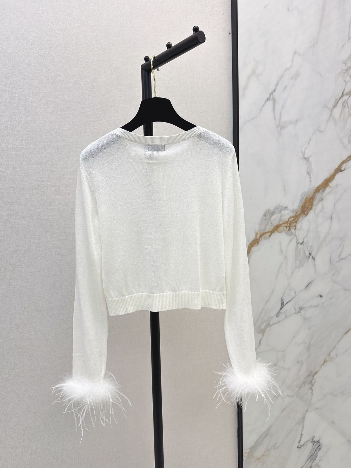 Feather Cuff Sheer Knit Cardigan