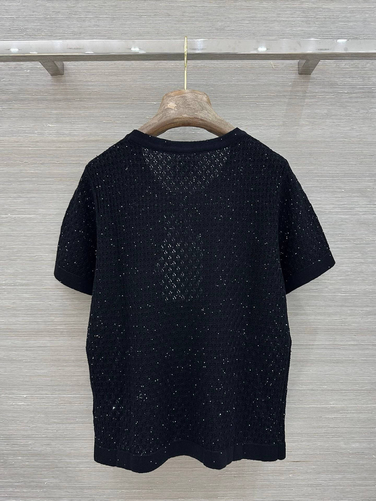 Floral Embroidered Bow Hollow Knit Short Sleeve