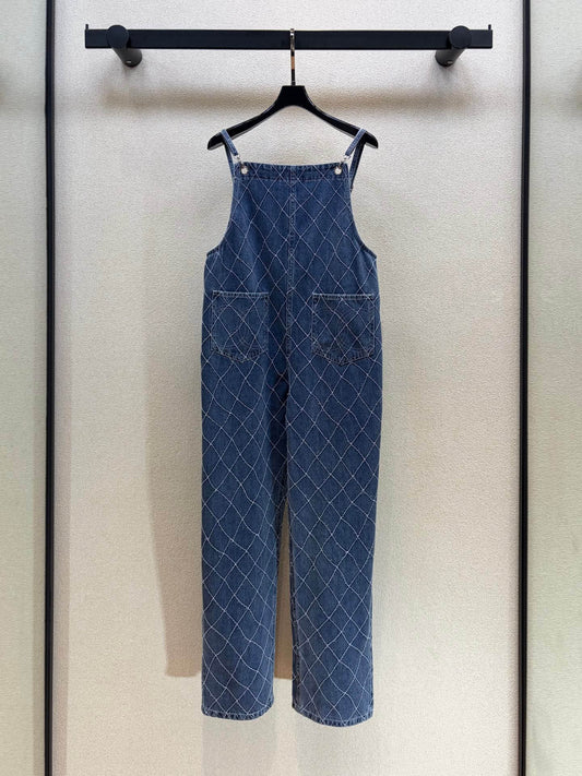 Rhombus Stitch Wide Leg Overalls
