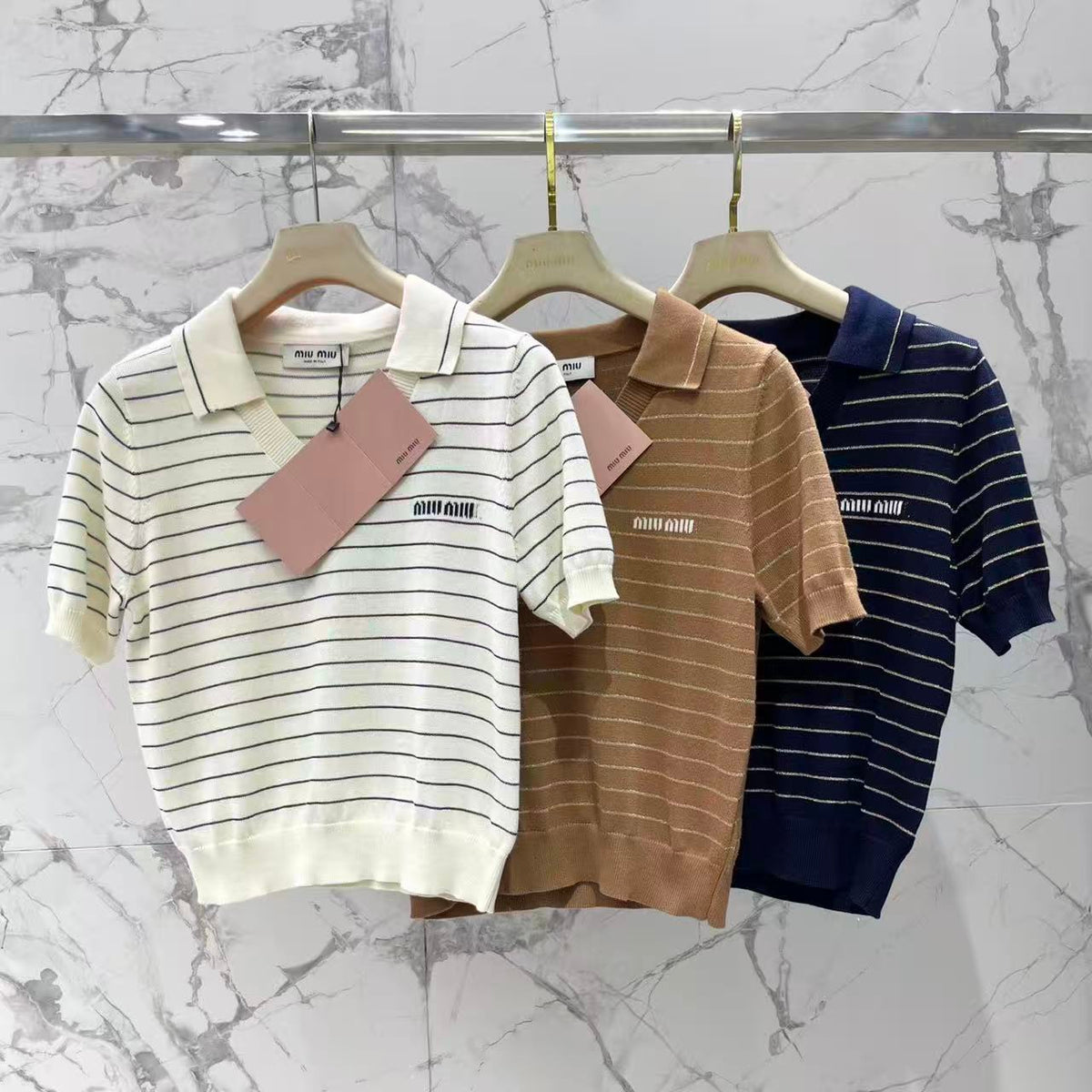 Color-Block Stripe Polo Knit Top