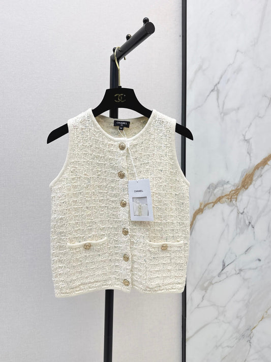 Textured Gold Button Knit Vest