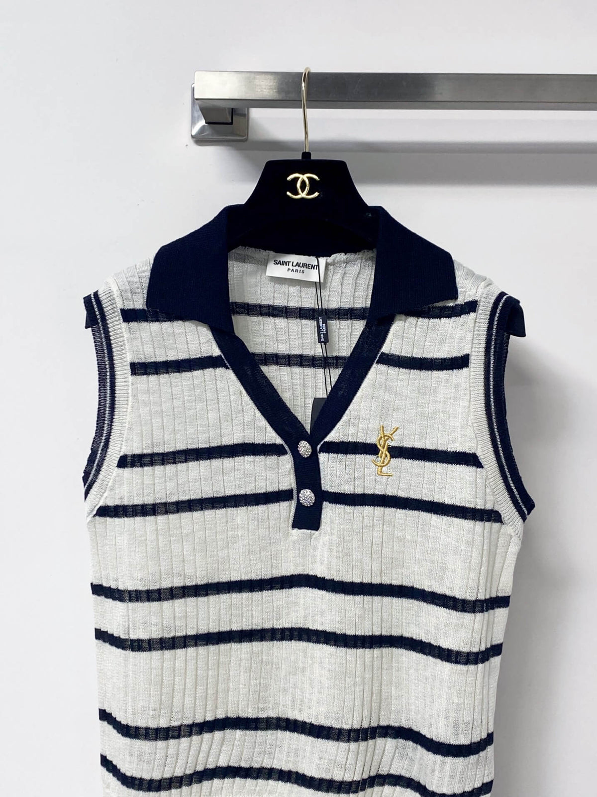 Vintage Striped Polo Collar Knit Vest